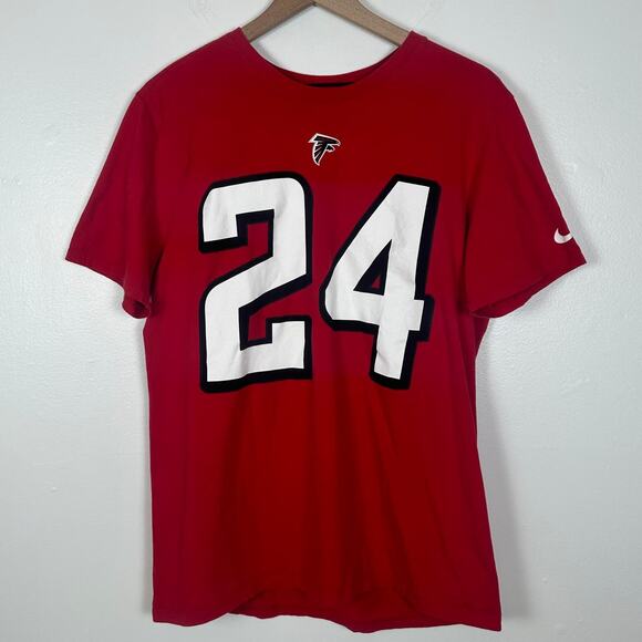 Nike Mens The Nike Tee Atlanta Falcons #24 Freeman Crewneck Red T-Shirt Large - Picture 1 of 6